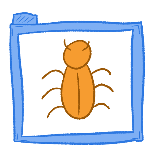 A drawing of a blue hollow folder. Inside of it there's a simplistic beetle, coloured orange.